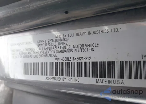 2008 Subaru Legacy 2.5I из США, поврежденный, VIN 4S3BL616X86213312